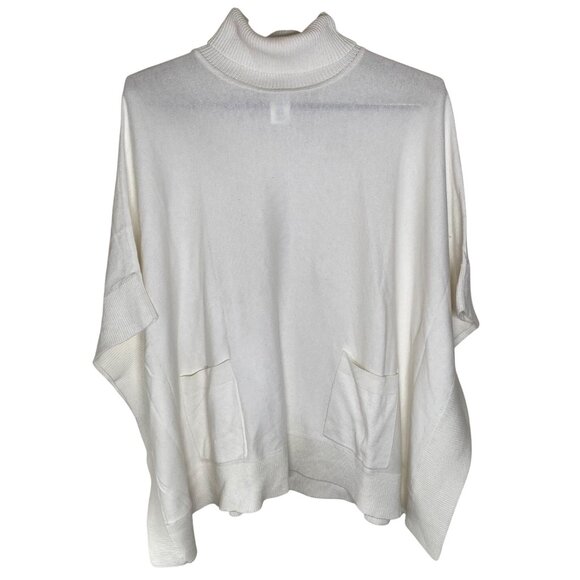 Michael Kors Womens Turtleneck Poncho Sweater With Pockets XL White Cotton Blend - Picture 1 of 12